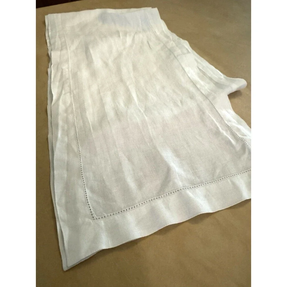 Linen White Table Runner 106 Inches Long Hemstitch stitch Farmhouse cottagecore